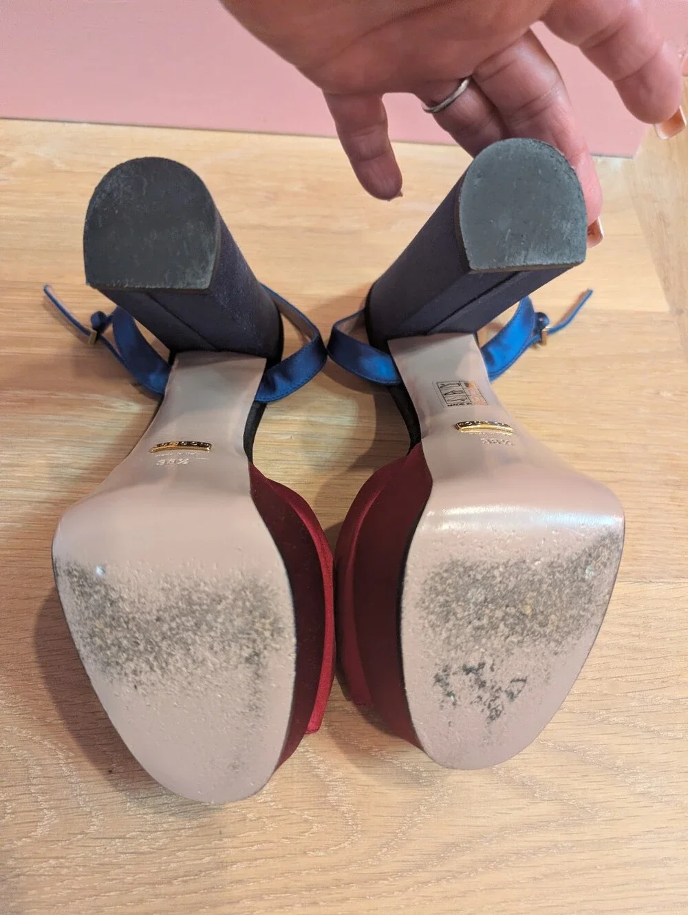 Gucci Claudie Horsebit Satin Platform Sandal Heel Blue Red/Burgundy38.5 Designer